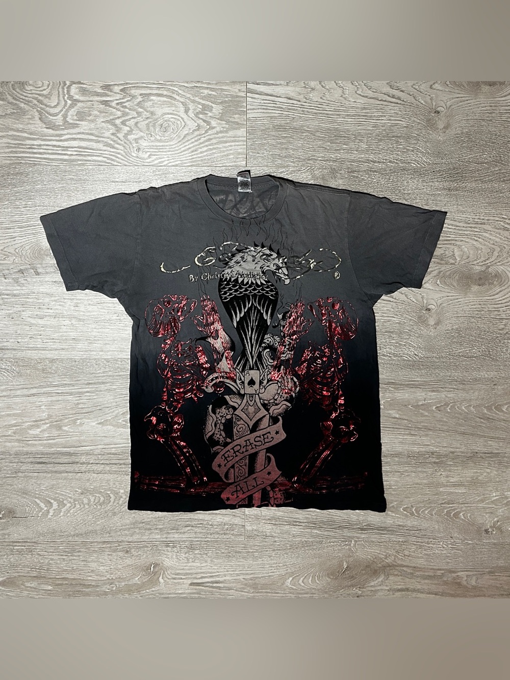 Ed Hardy Christian Audigier Y2K “Erase All Fears” All Over Print Shirt